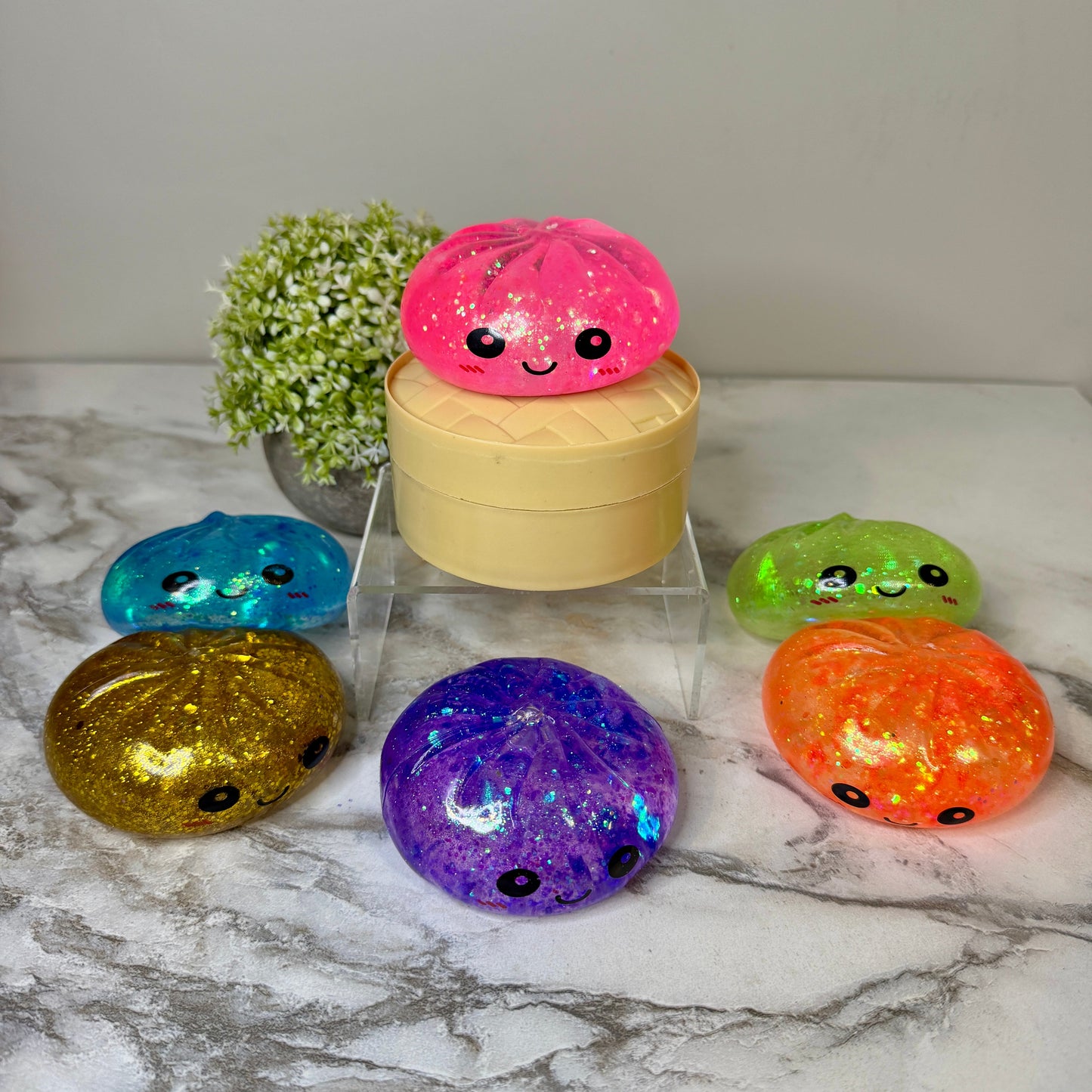Squishy Toy - Viral Dumpling, Slow Rise Glitter - Blue
